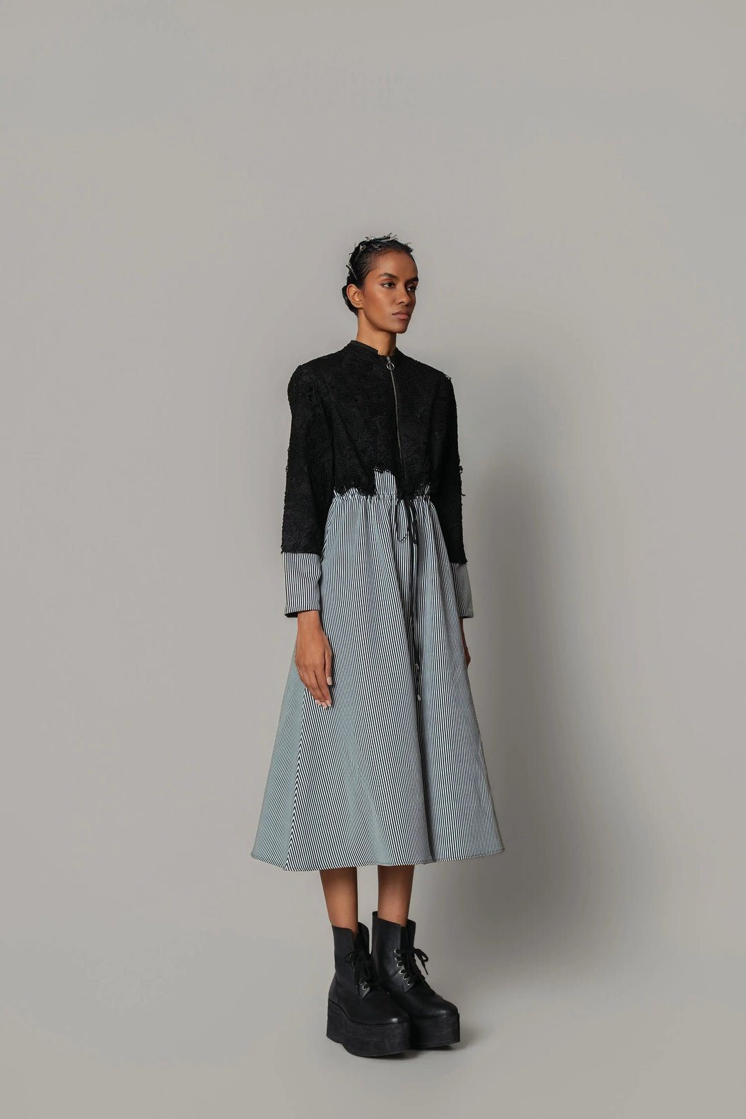 Black Map with Strips Long Dress