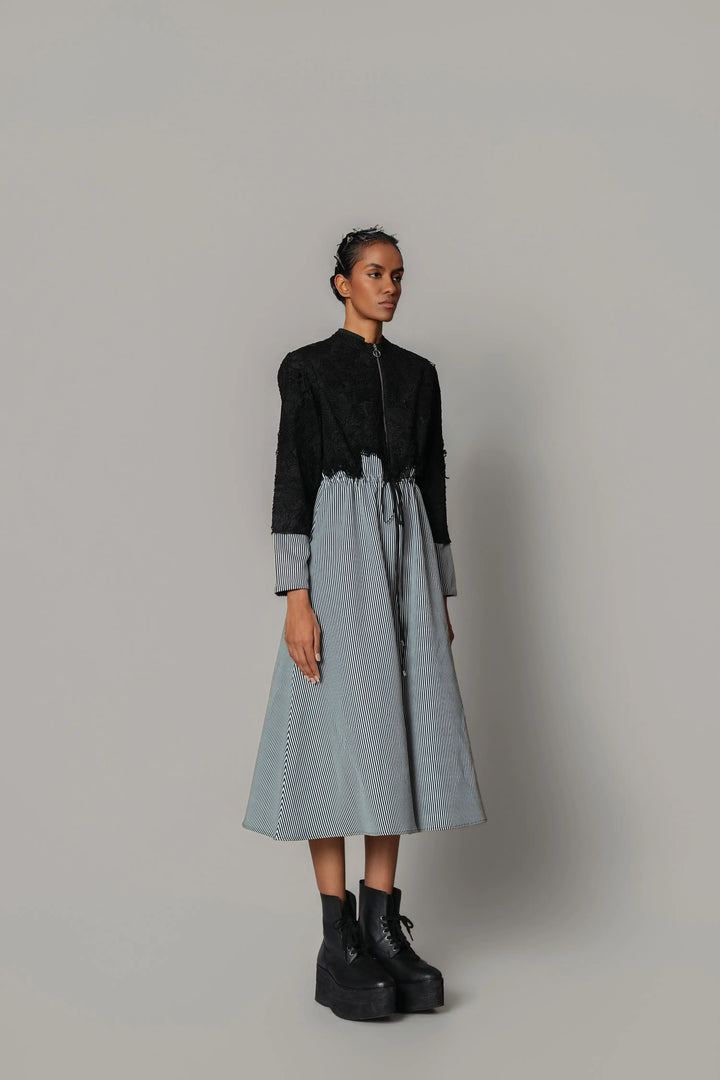 Black Map with Strips Long Dress
