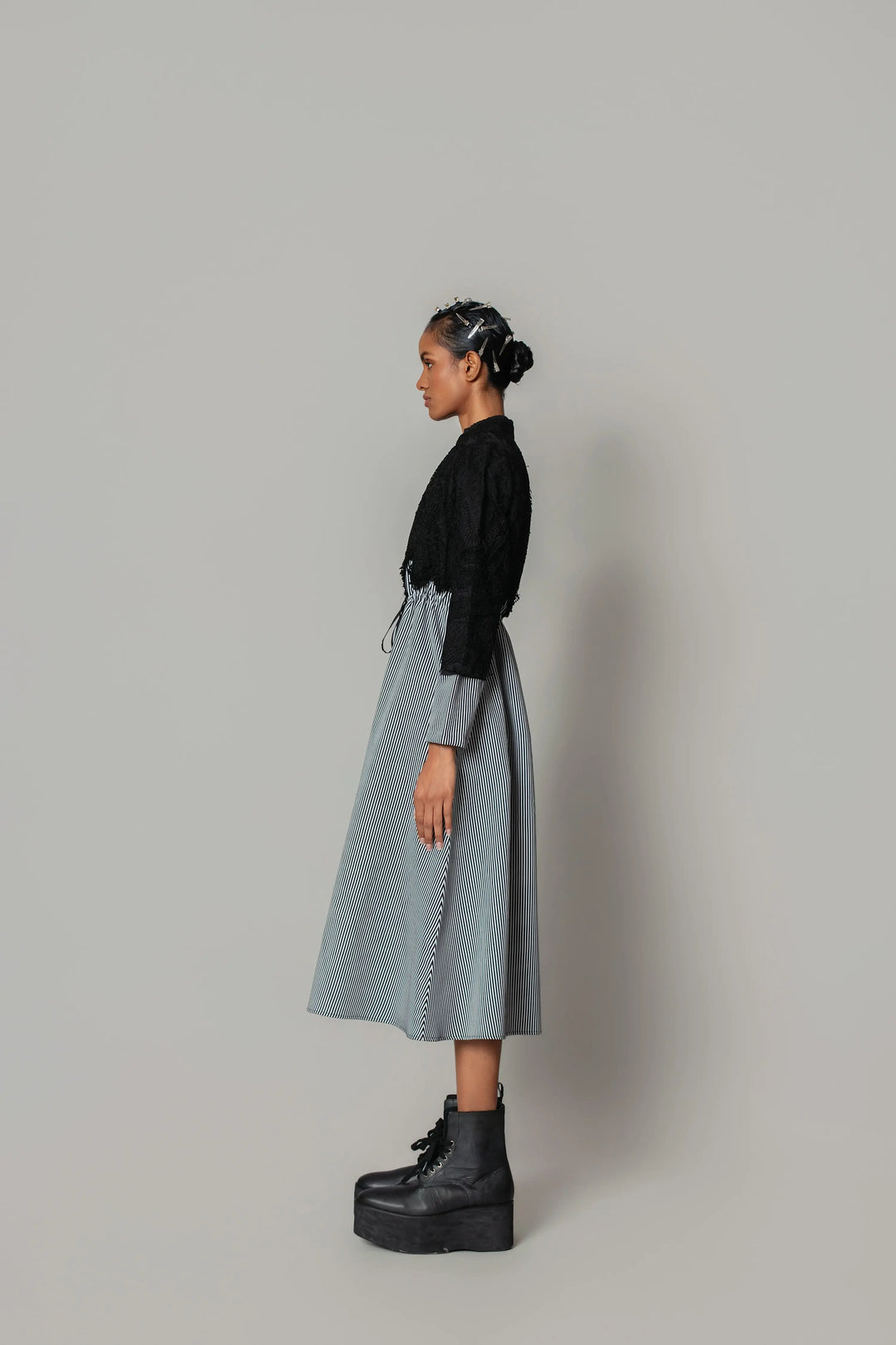 Black Map with Strips Long Dress