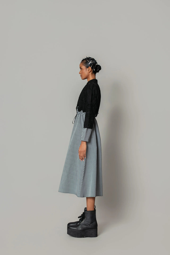 Black Map with Strips Long Dress
