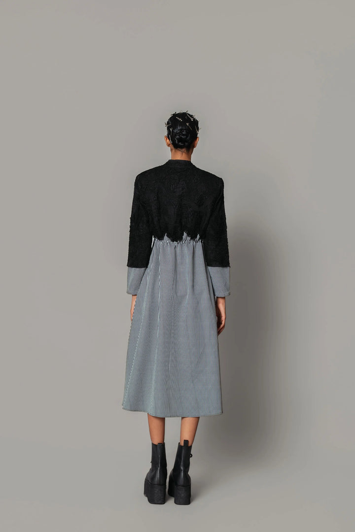 Black Map with Strips Long Dress