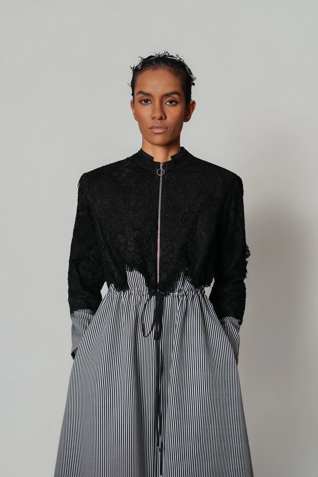 Black Map with Strips Long Dress