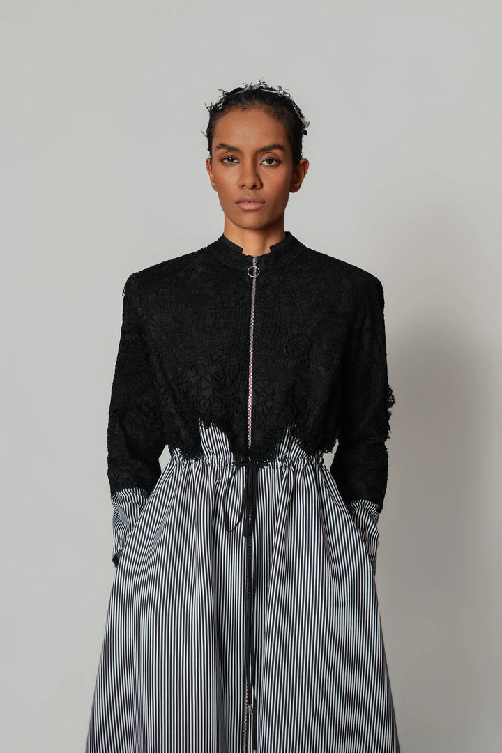 Black Map with Strips Long Dress