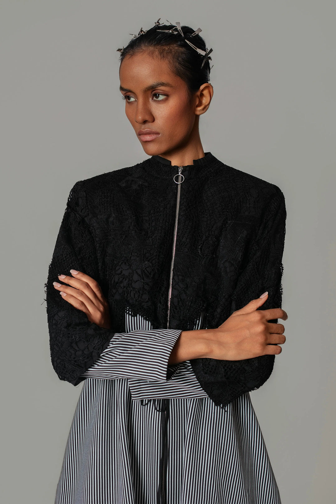 Black Map with Strips Long Dress