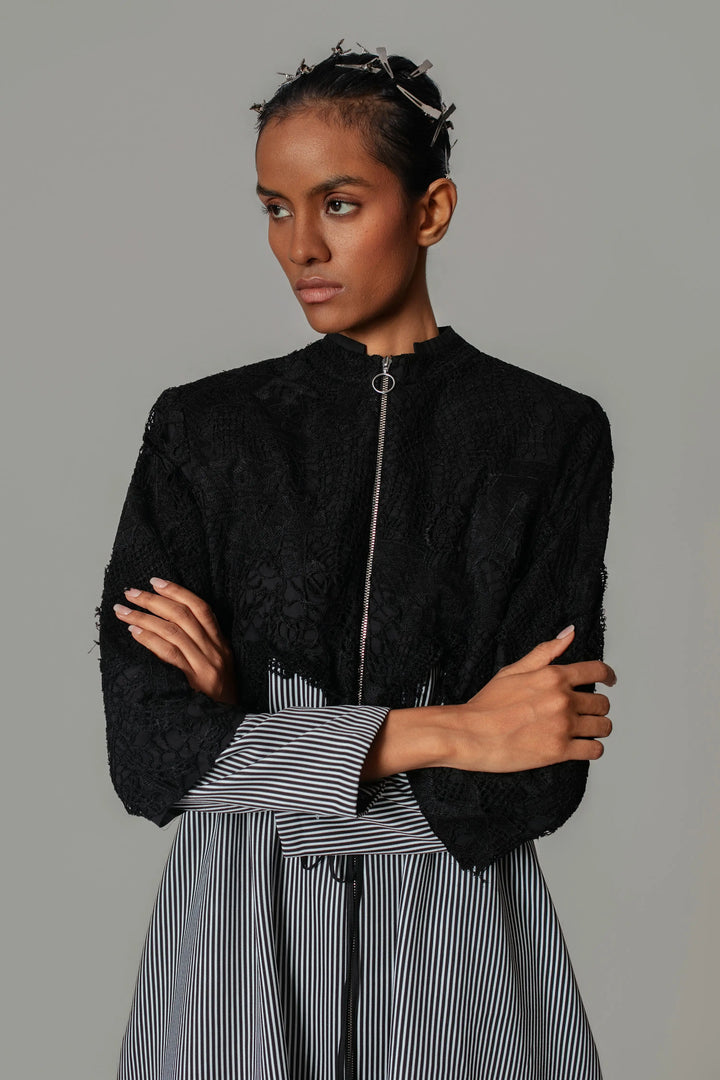 Black Map with Strips Long Dress