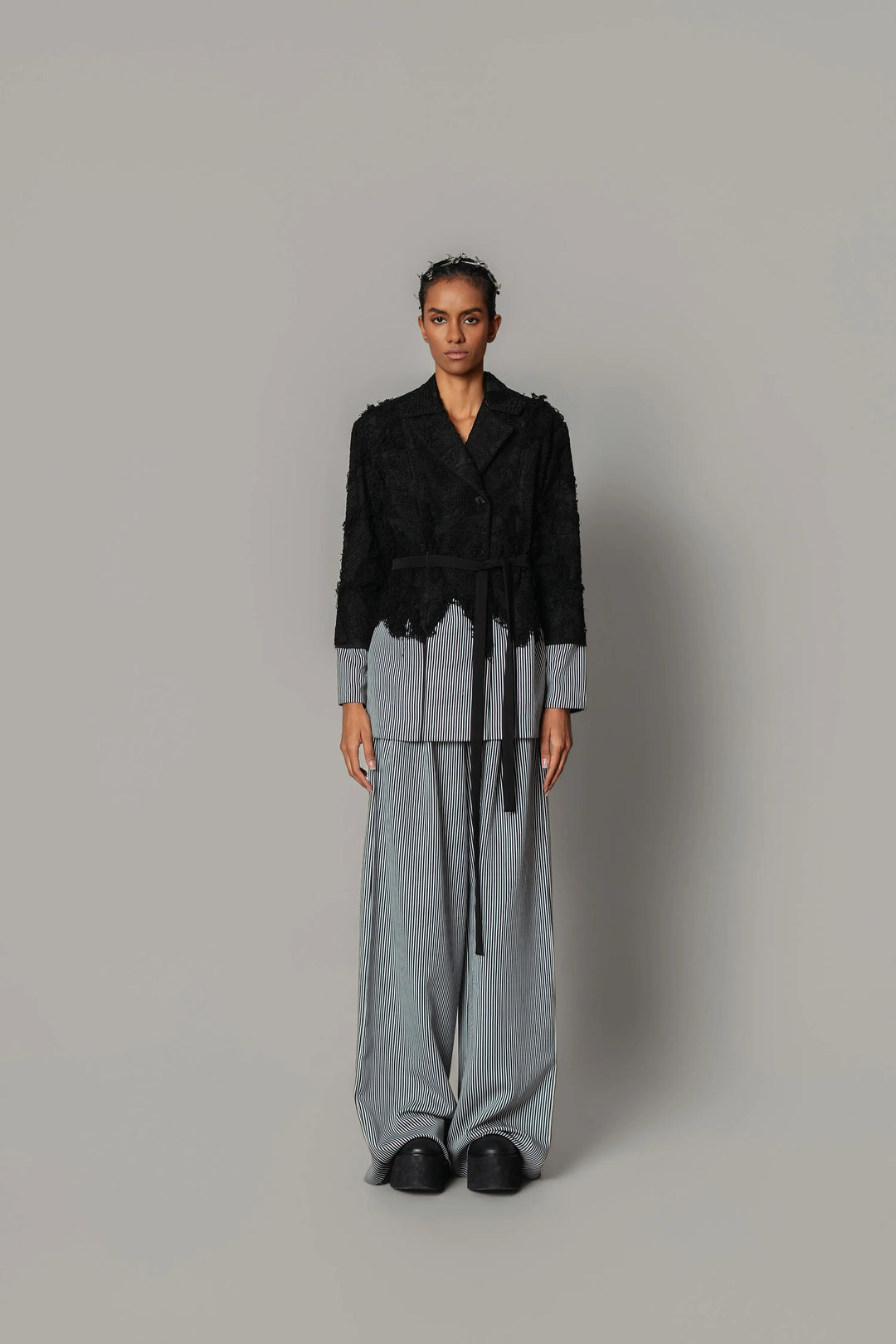 Black Map with Strips Coat Set