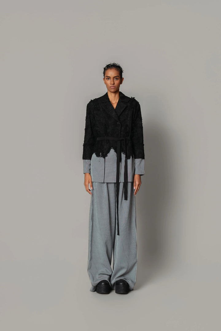 Black Map with Strips Coat Set