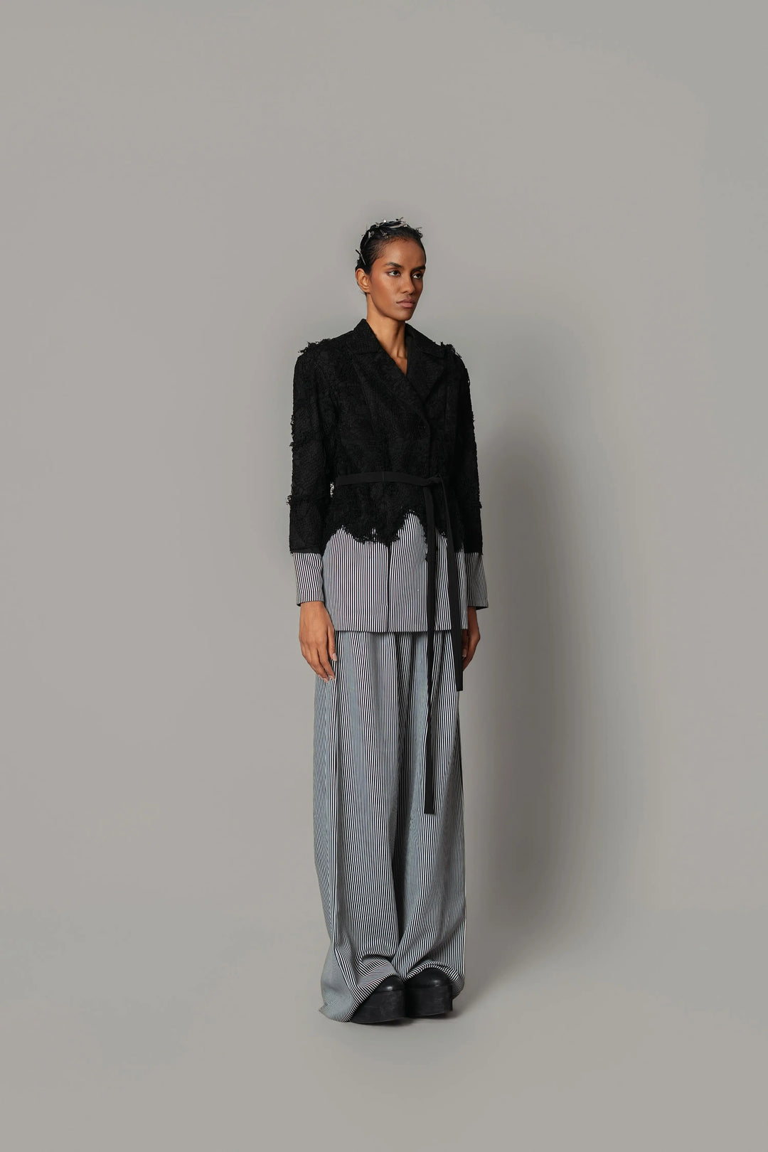 Black Map with Strips Coat Set