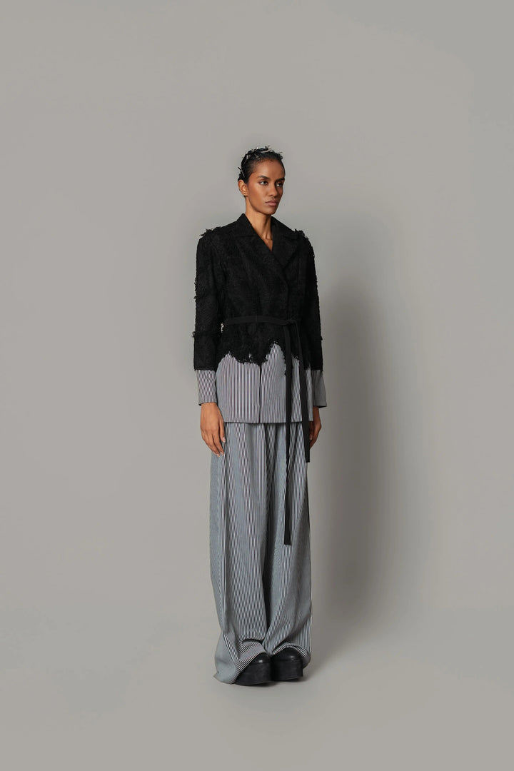 Black Map with Strips Coat Set