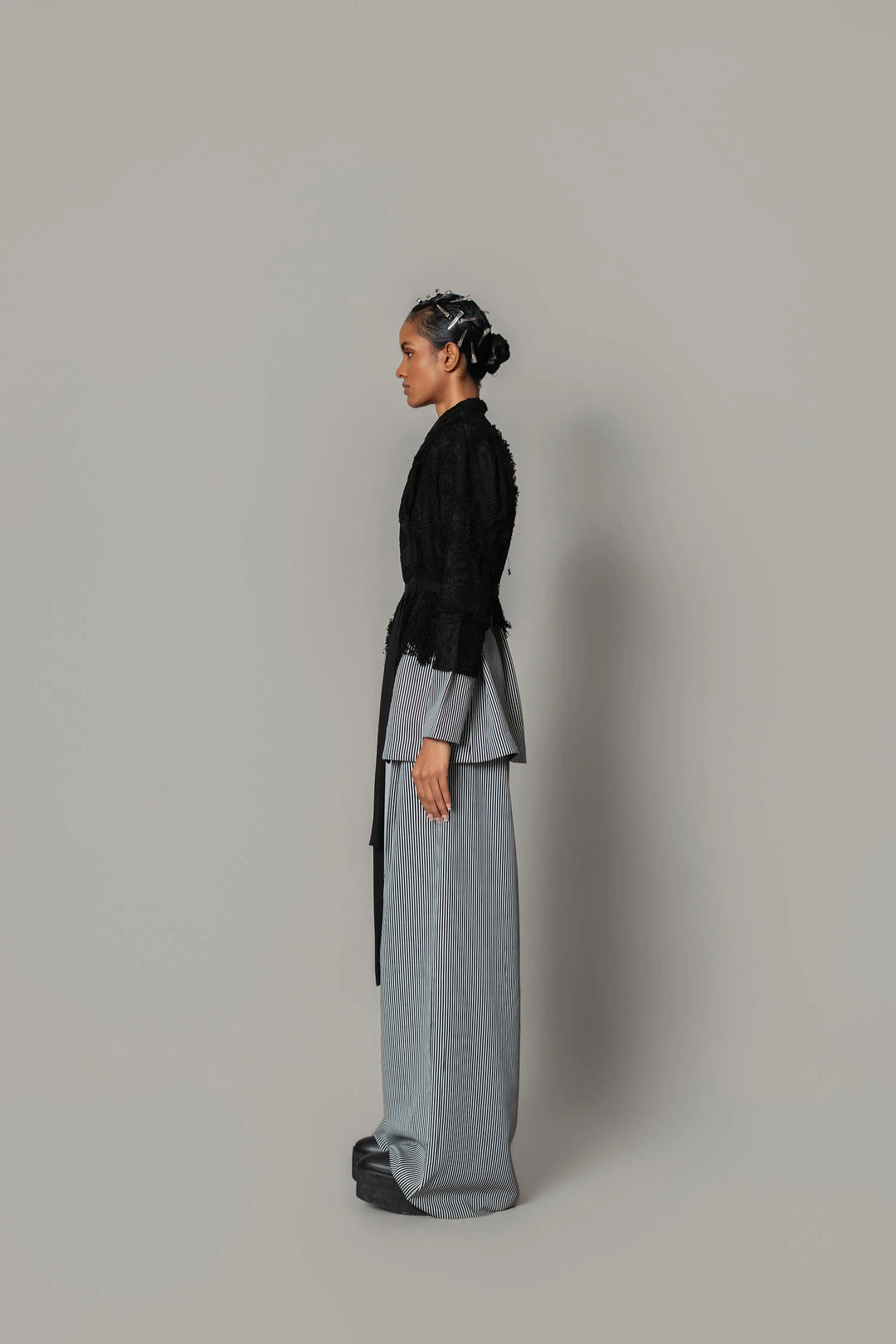 Black Map with Strips Coat Set