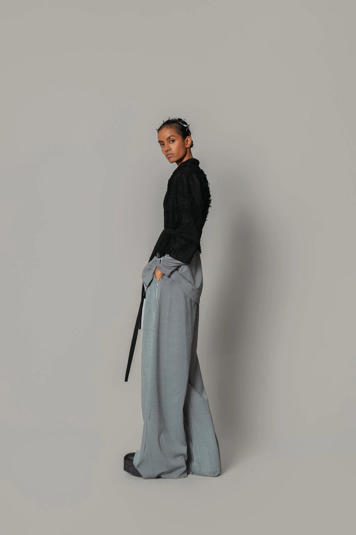 Black Map with Strips Coat Set