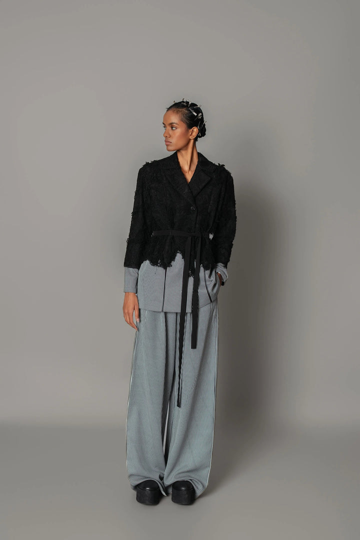 Black Map with Strips Coat Set