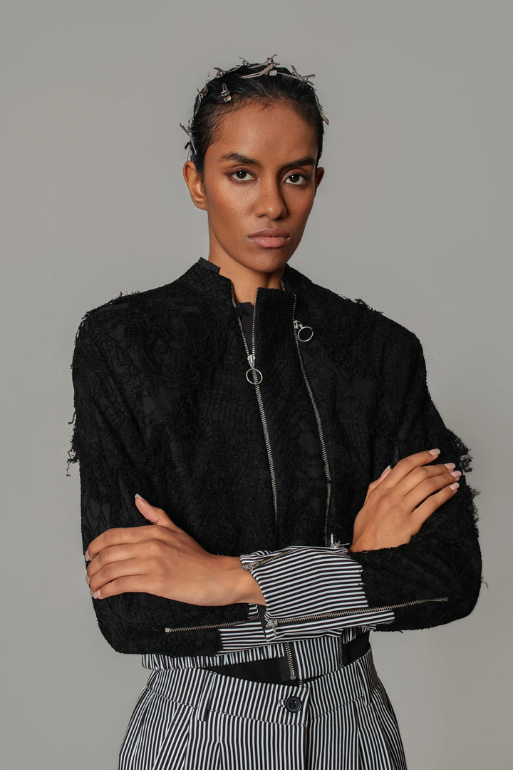 Black Map with Strips Double Zip Bomber