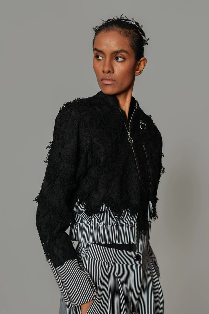 Black Map with Strips Double Zip Bomber