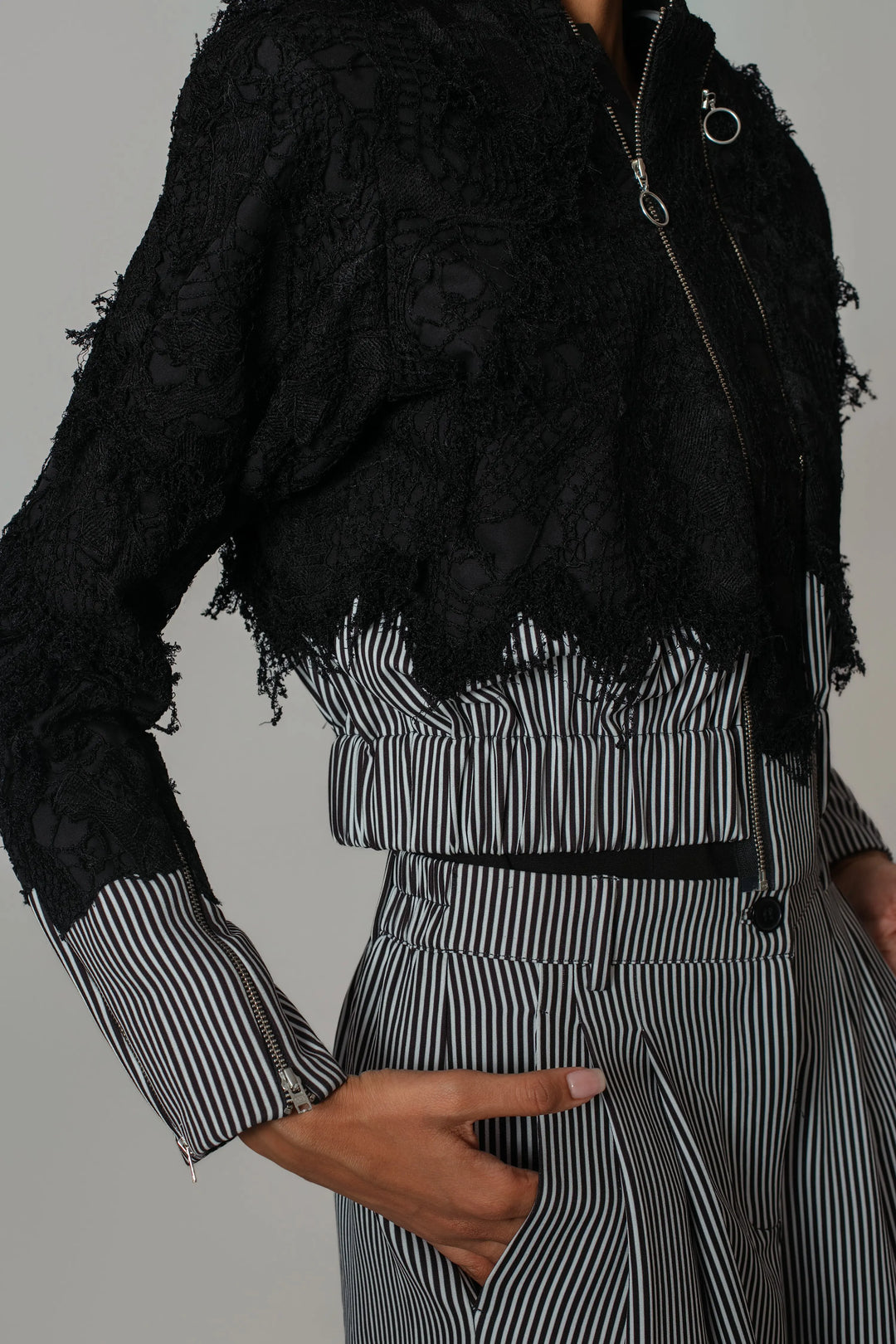Black Map with Strips Double Zip Bomber