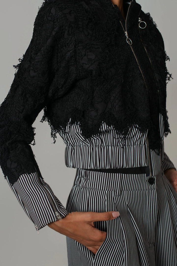 Black Map with Strips Double Zip Bomber
