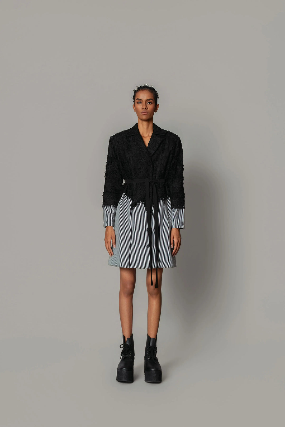 Black Map with Strips Coat Dress