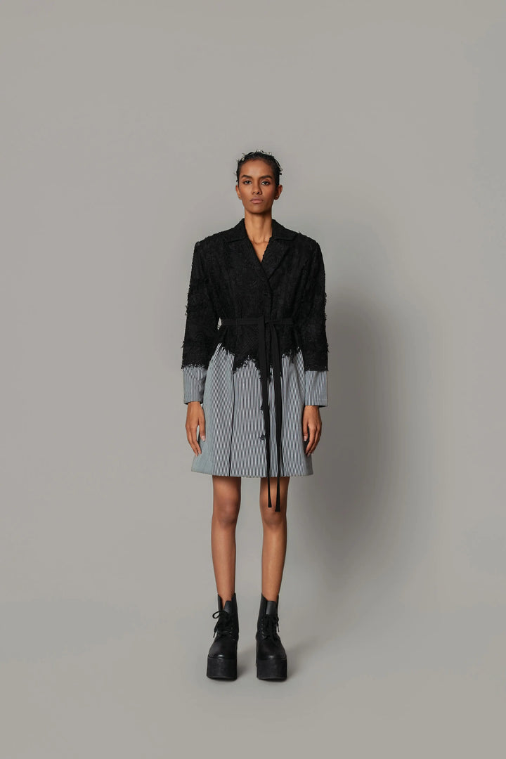 Black Map with Strips Coat Dress