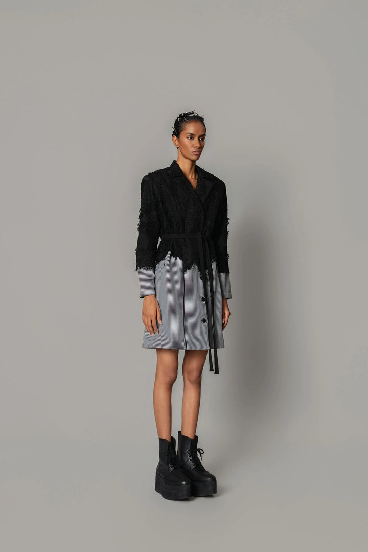 Black Map with Strips Coat Dress