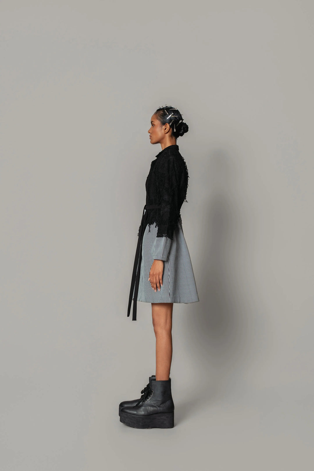 Black Map with Strips Coat Dress