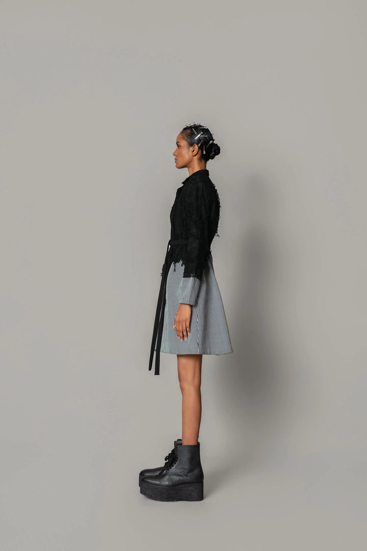 Black Map with Strips Coat Dress