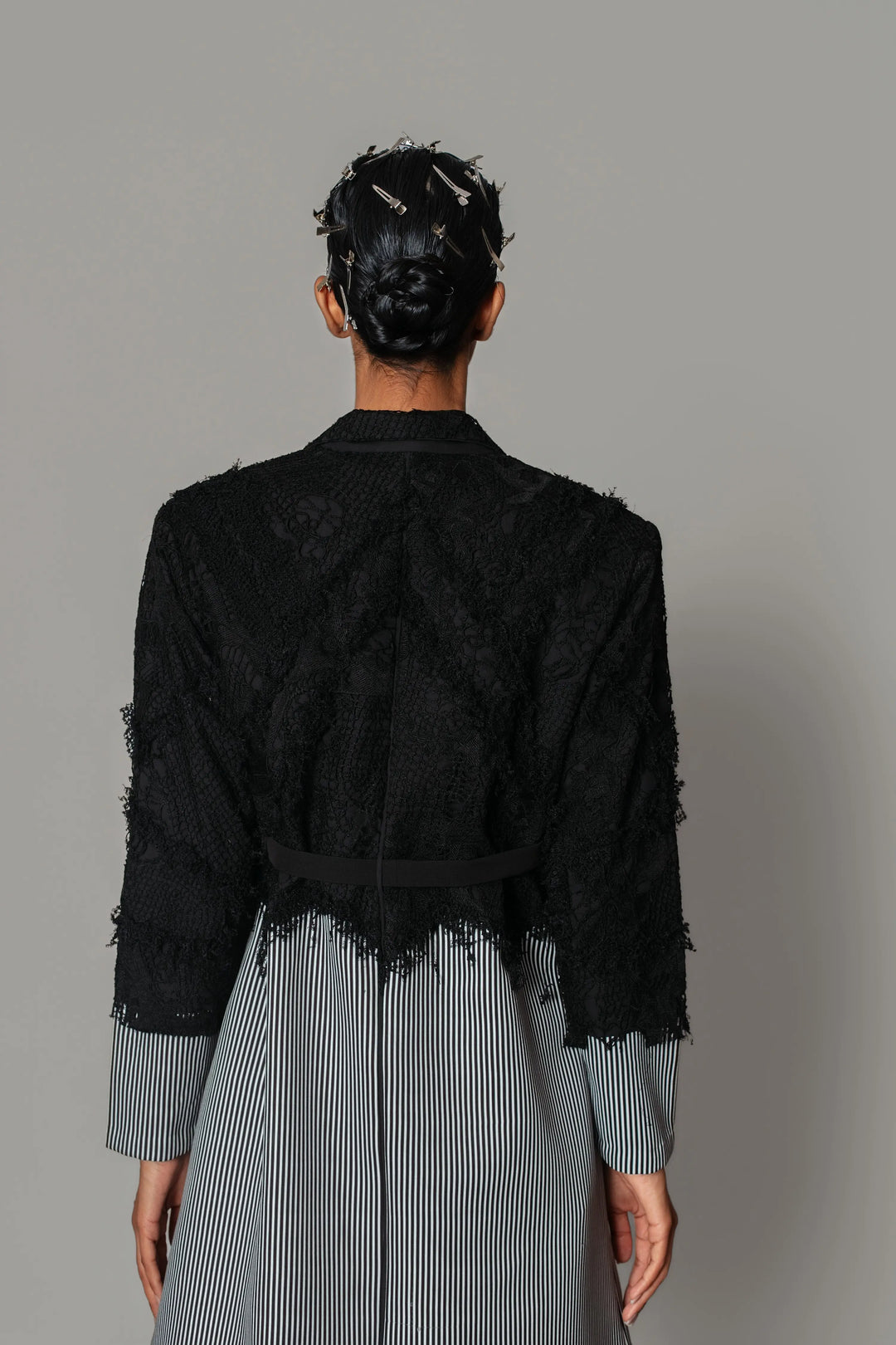 Black Map with Strips Coat Dress