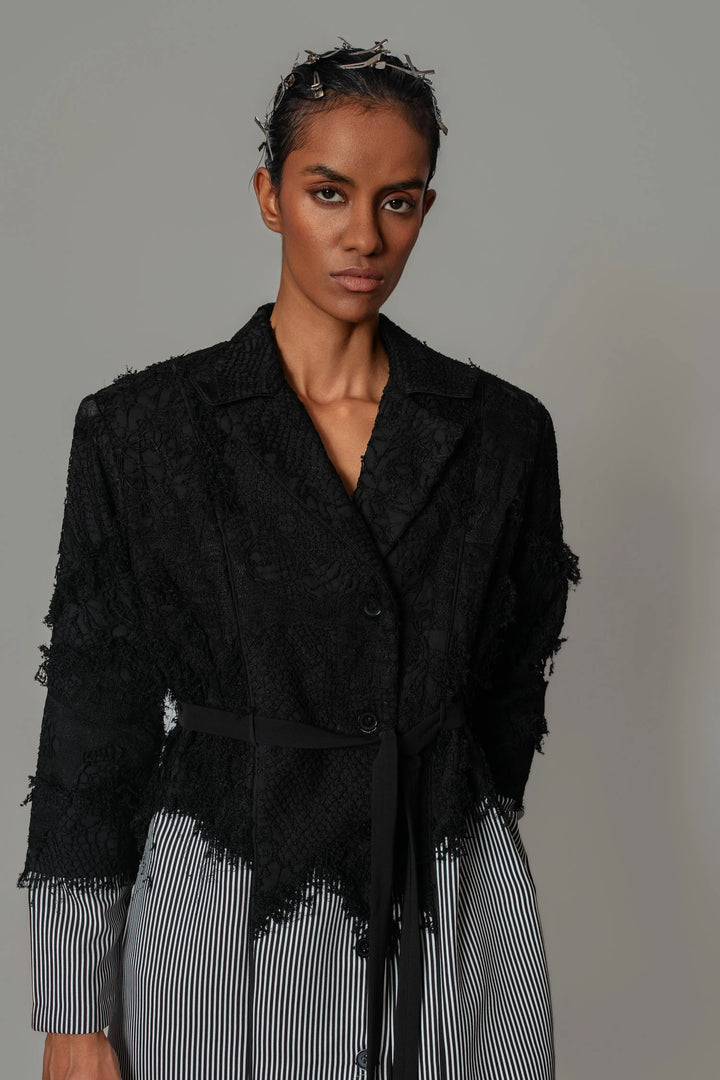 Black Map with Strips Coat Dress