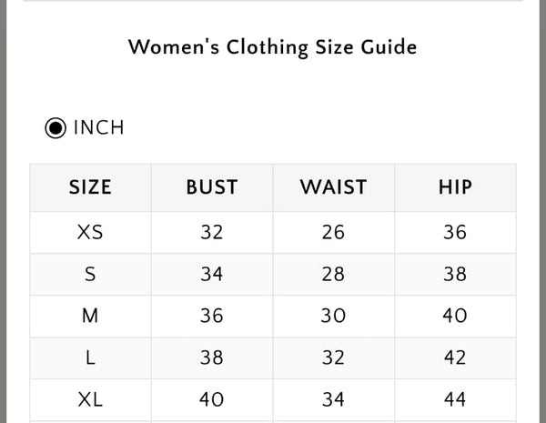 Size Chart (cm)