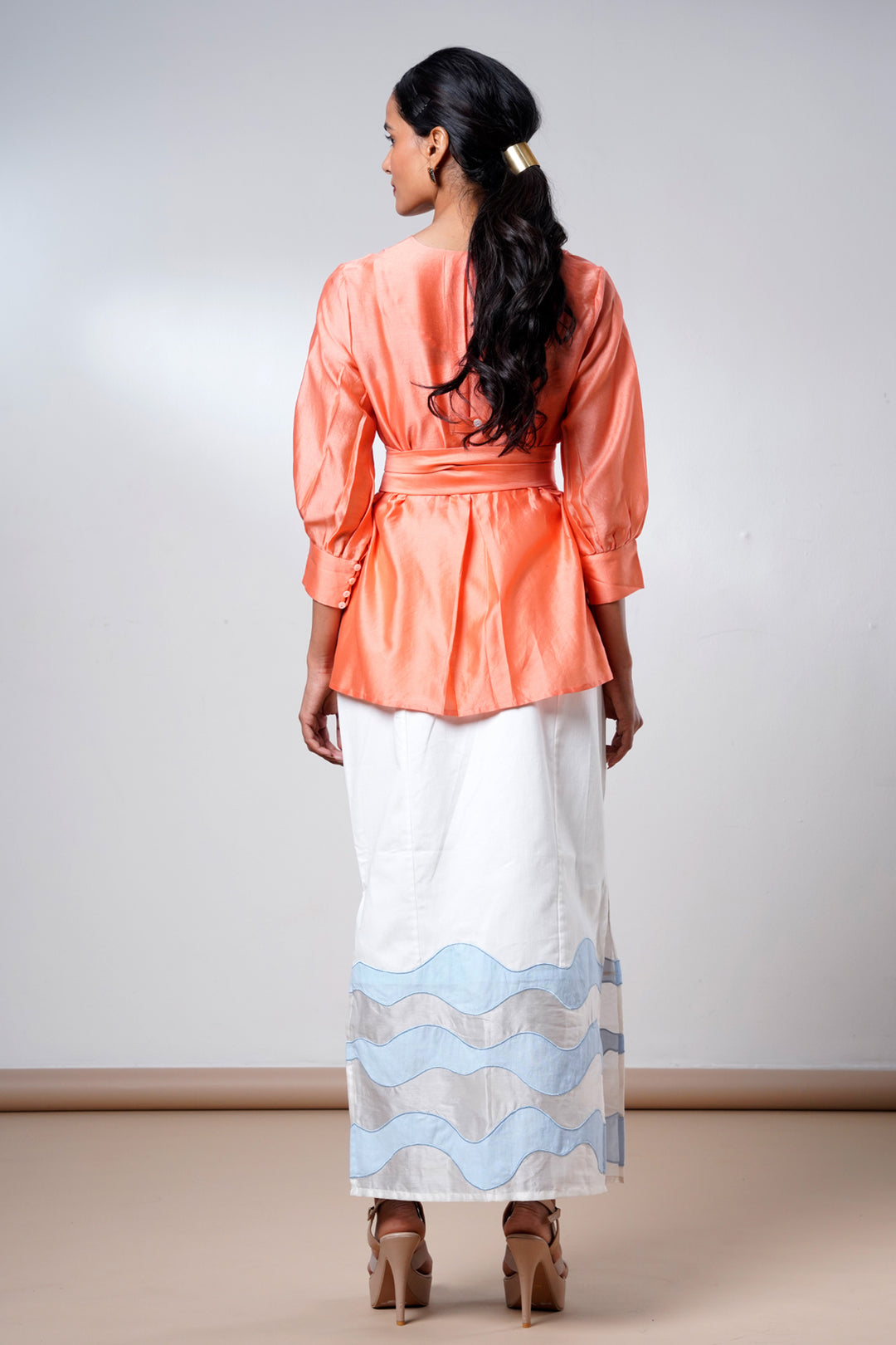 Nella-coral-breeze-wrap-top-denim-skirt