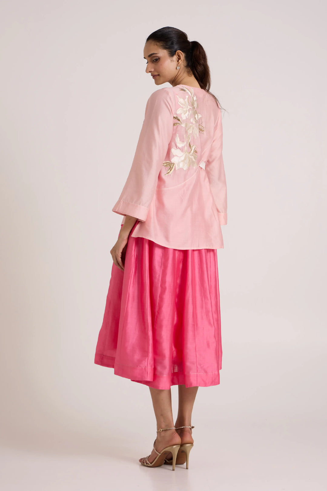 Jay Pink Hira-Jun: Panelled Midi Dress With Overlap Jacket