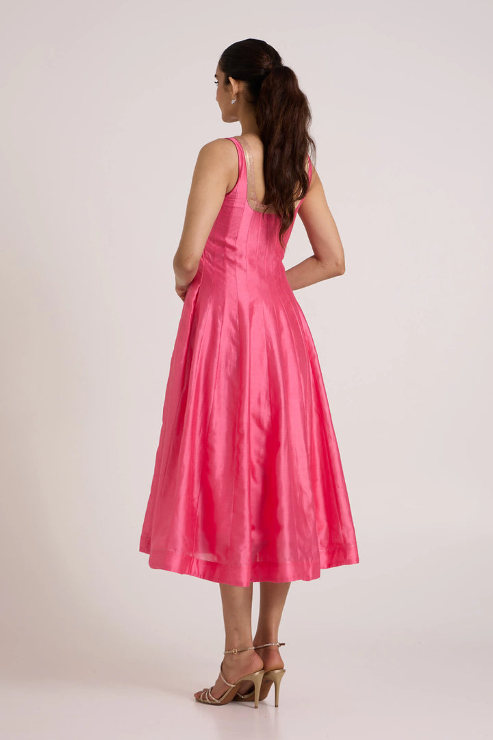 Jay Pink Hira-Jun: Panelled Midi Dress With Overlap Jacket