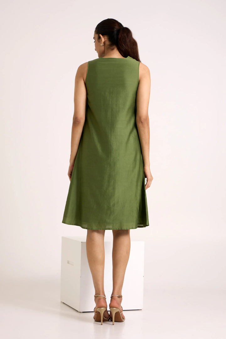 Olive Green Rafiya - Midi Jacket + Slip Dress