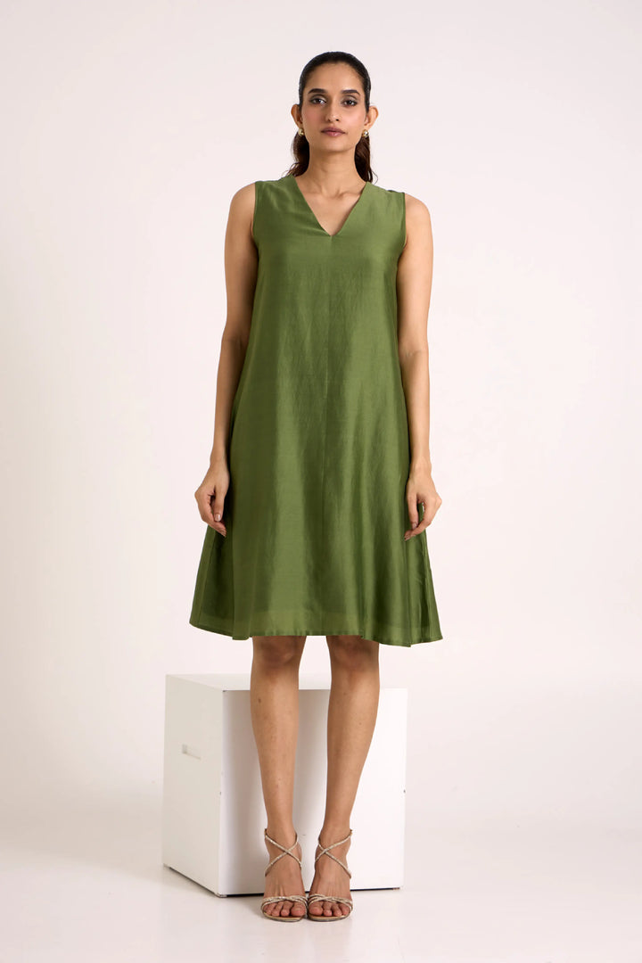 Olive Green Rafiya - Midi Jacket + Slip Dress