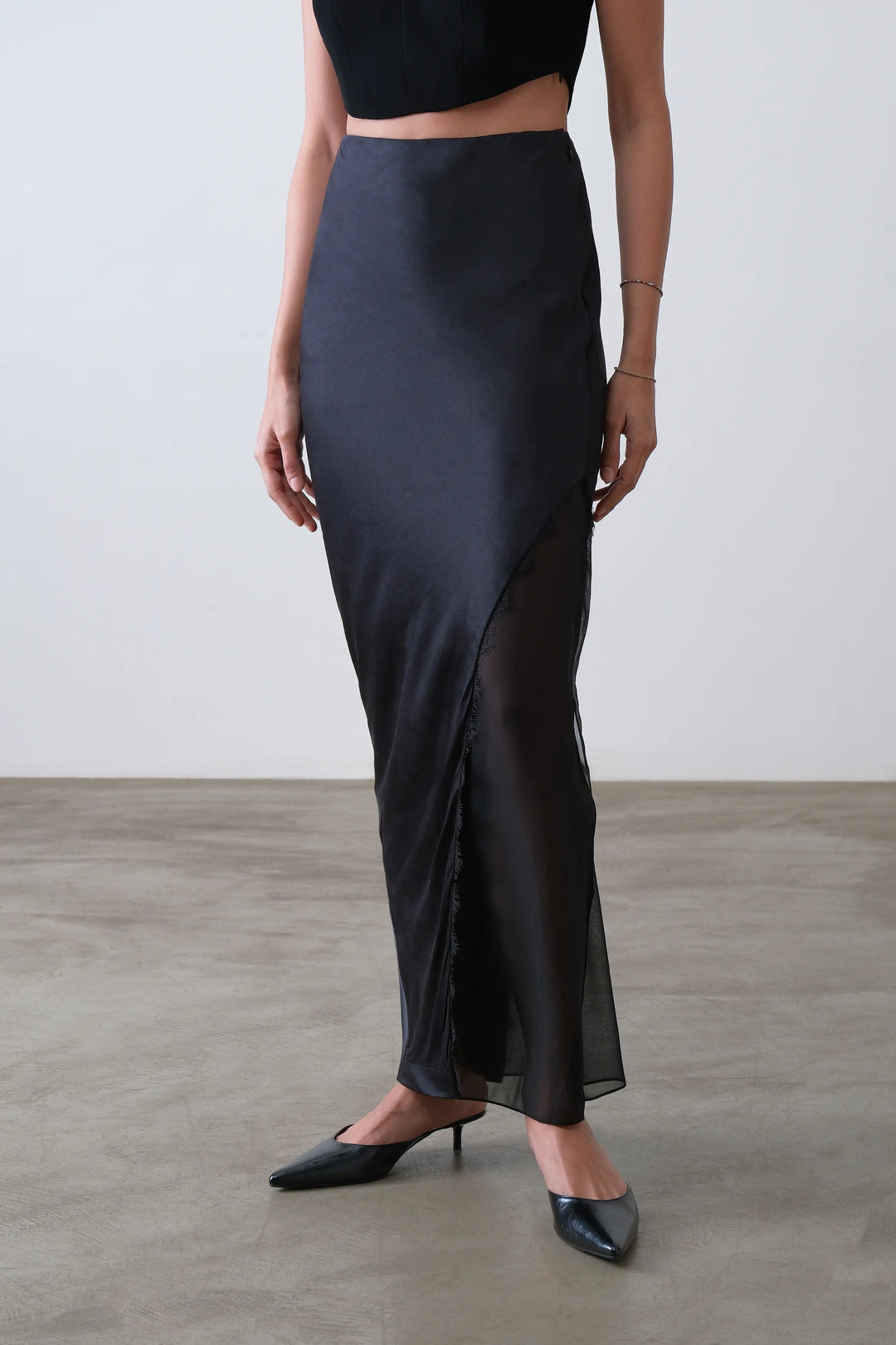 Black Asymmetrical Layered Silk Skirt