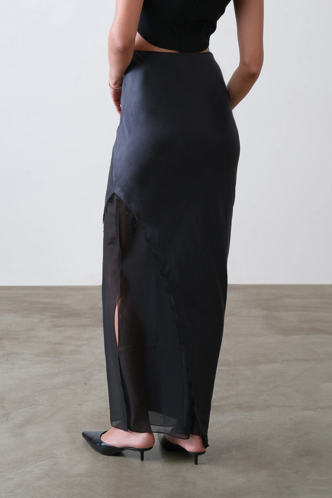 Black Asymmetrical Layered Silk Skirt