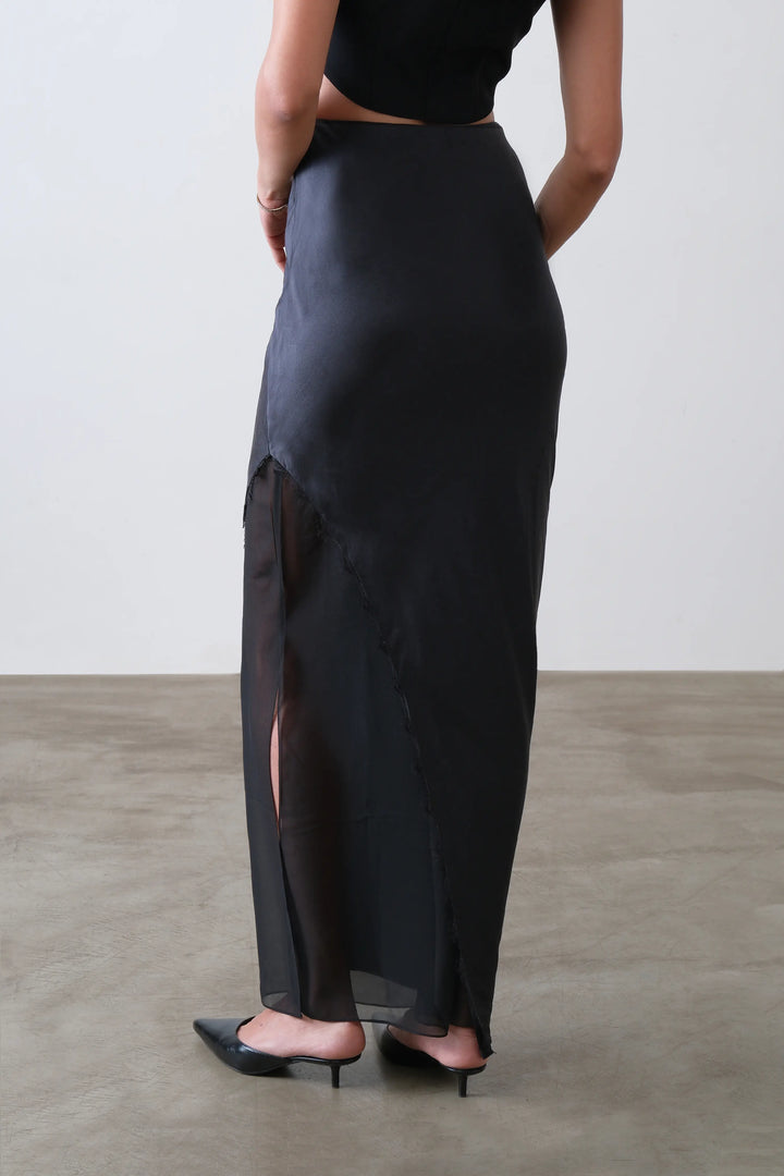 Black Asymmetrical Layered Silk Skirt
