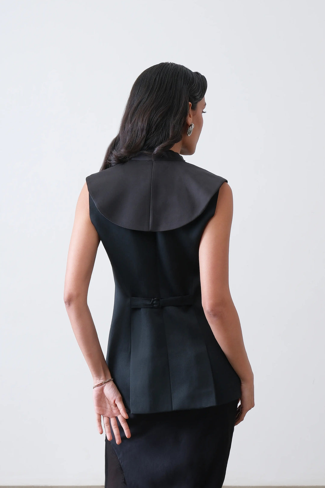 Black Tailored Satin Collar Waistcoat