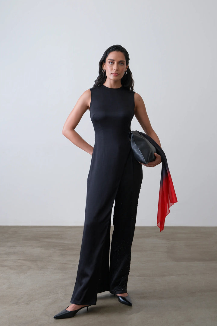 Charcoal Embroidered Straight Trousers