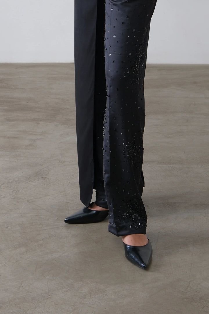 Charcoal Embroidered Straight Trousers