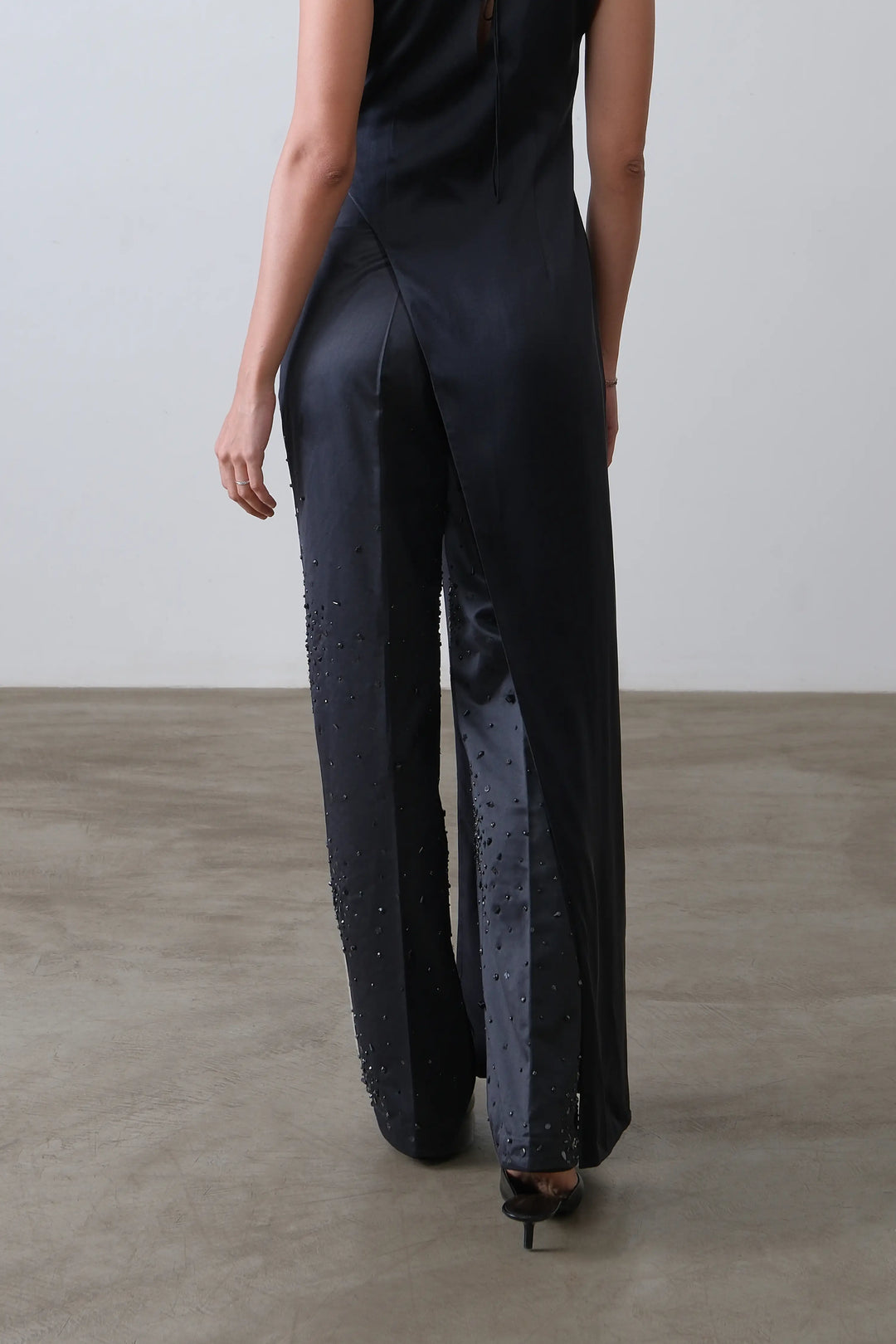 Charcoal Embroidered Straight Trousers