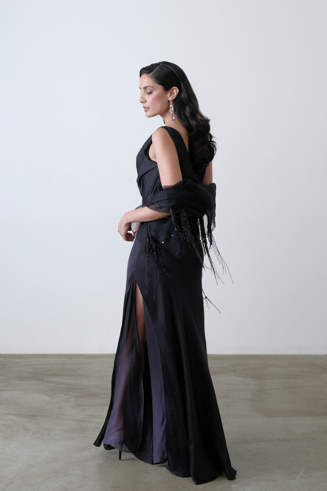 Charcoal Silk Bias Dress