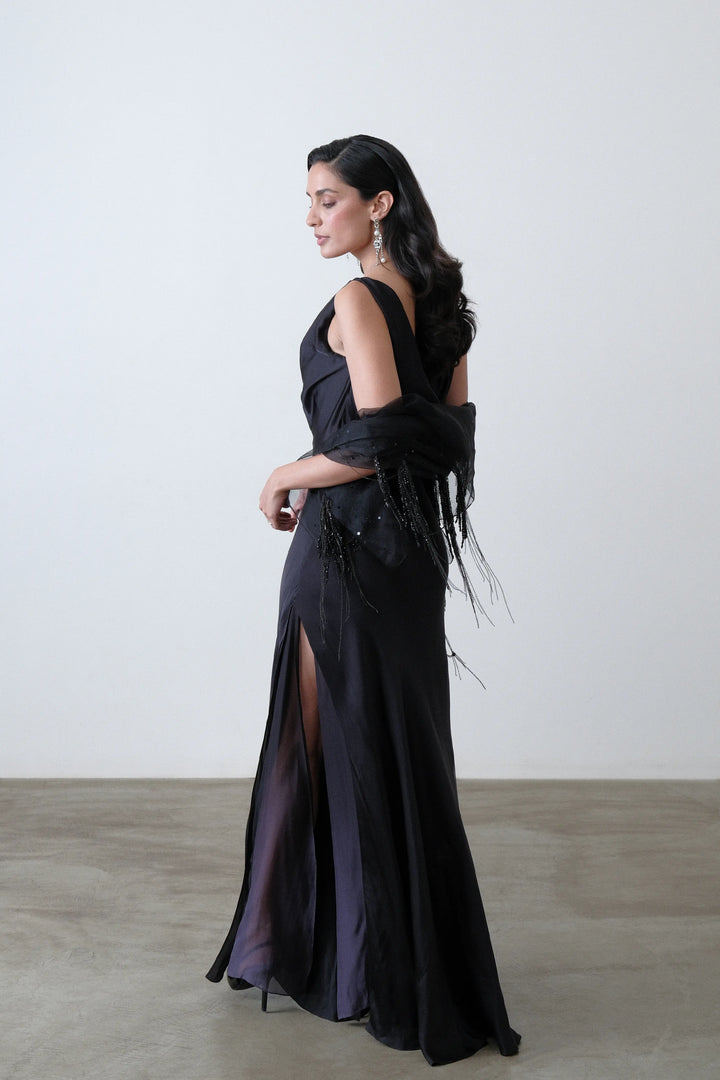 Charcoal Silk Bias Dress
