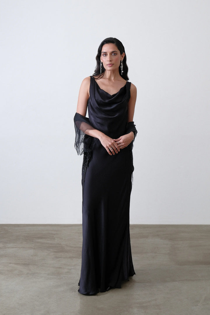 Charcoal Silk Bias Dress