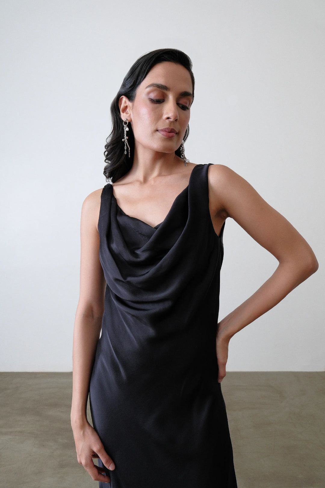 Charcoal Silk Bias Dress
