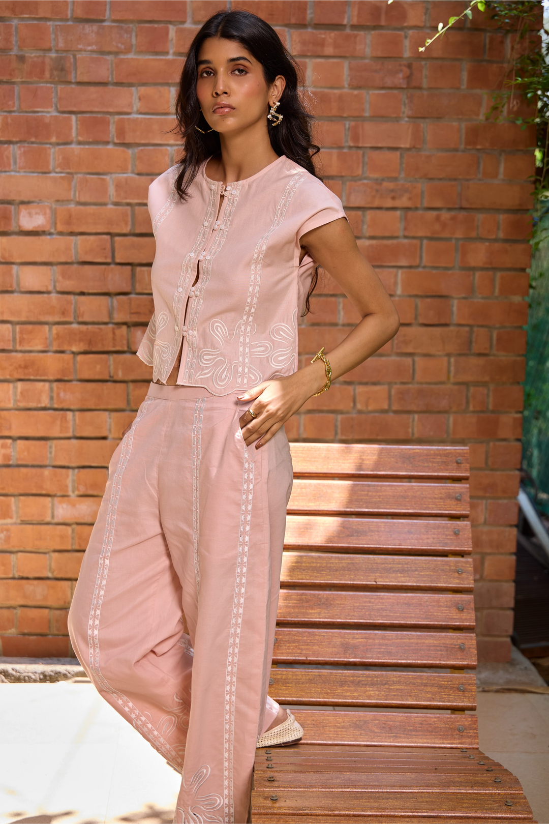Blush Embroidered Cropped Jacket