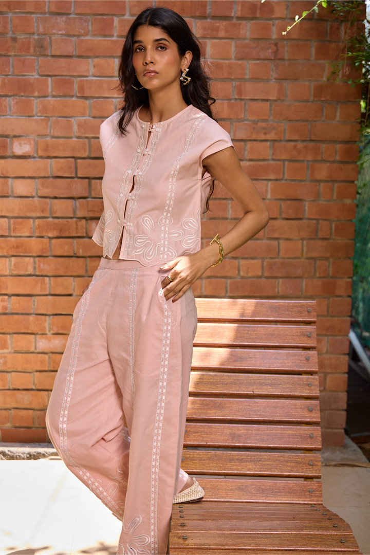 Blush Embroidered Cropped Jacket