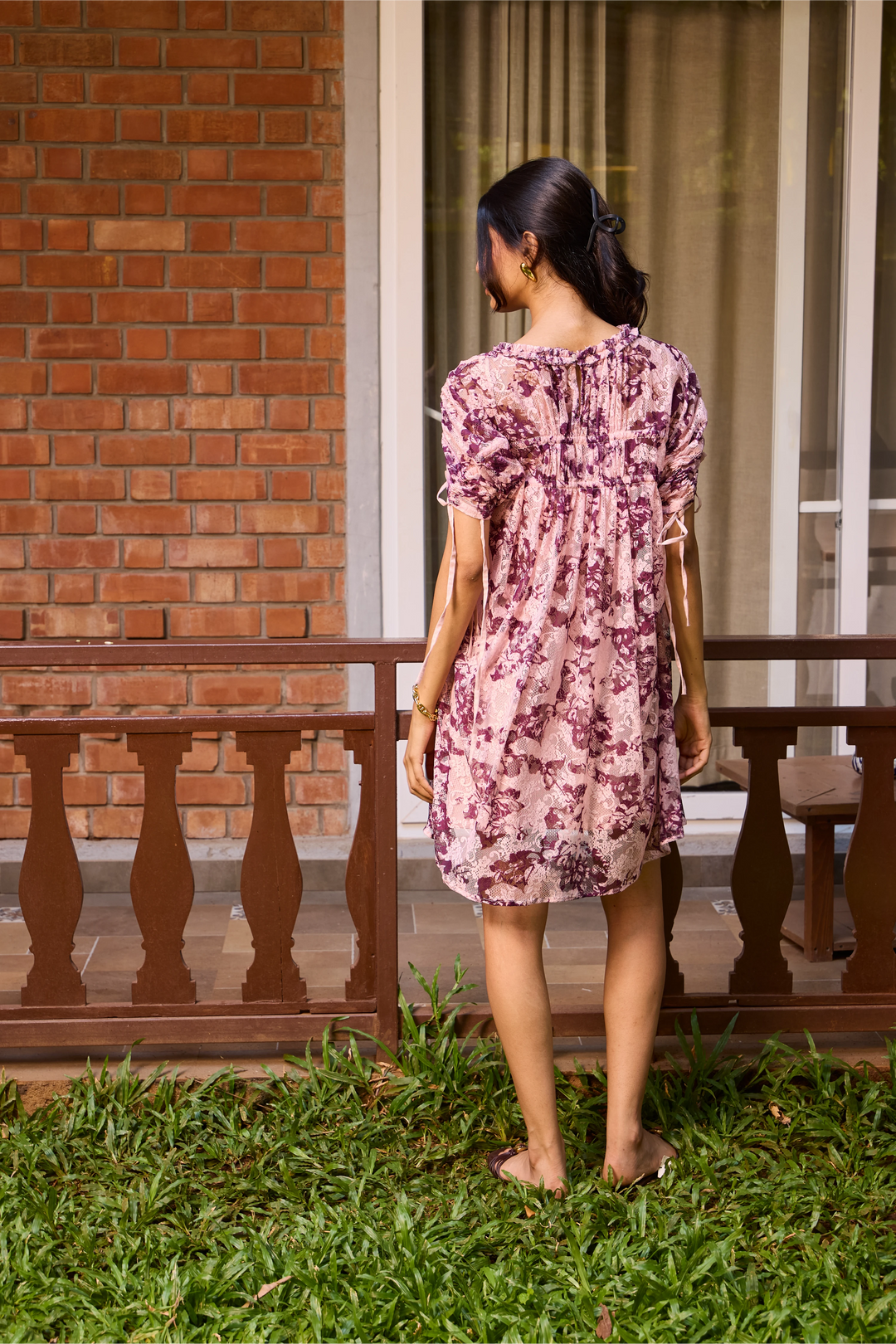 Plum Lace Ruched Dress
