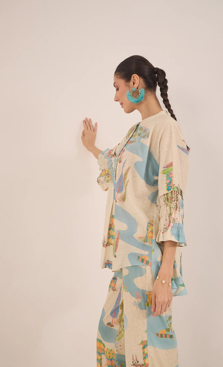 Safar: Cotton Namah Tunic With Boat Pants Coord Set