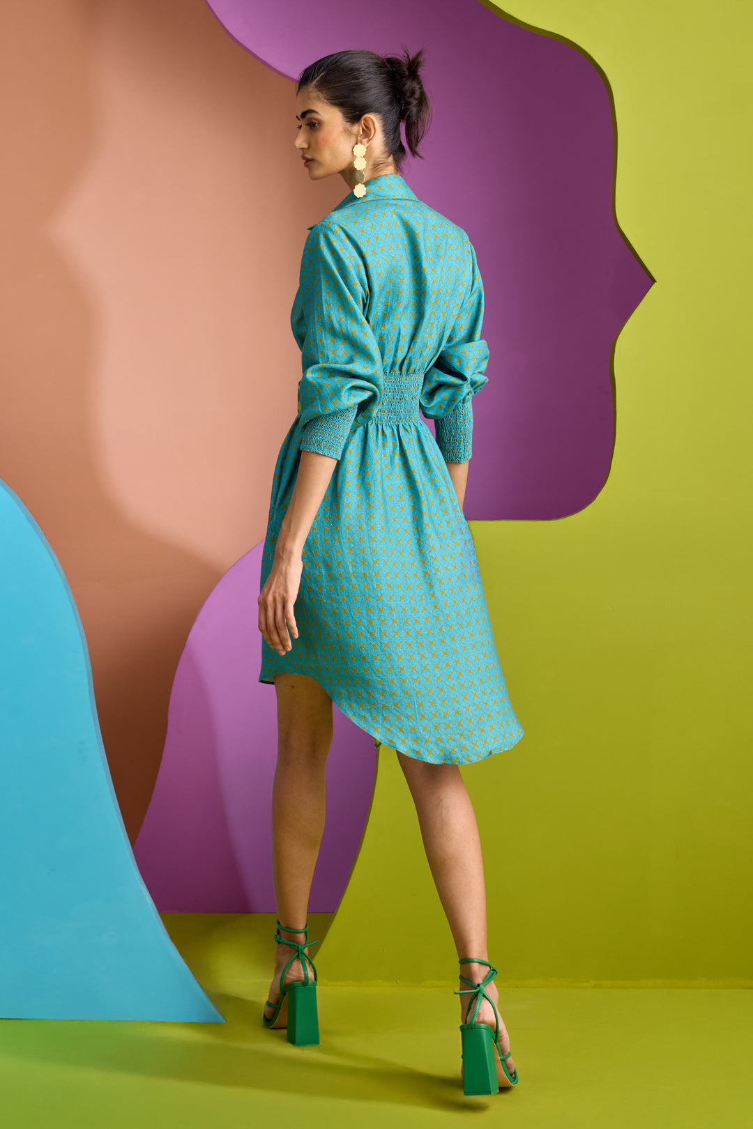RUCHED SHIRT DRESS IN TESSERA