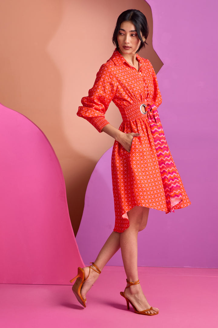 RUCHED SHIRT DRESS IN TESSERA